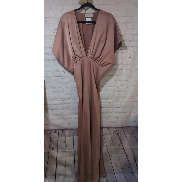 BHLDN Leila Womens Maxi Dress Sadona Sunset Size 14 Deep-V Satin